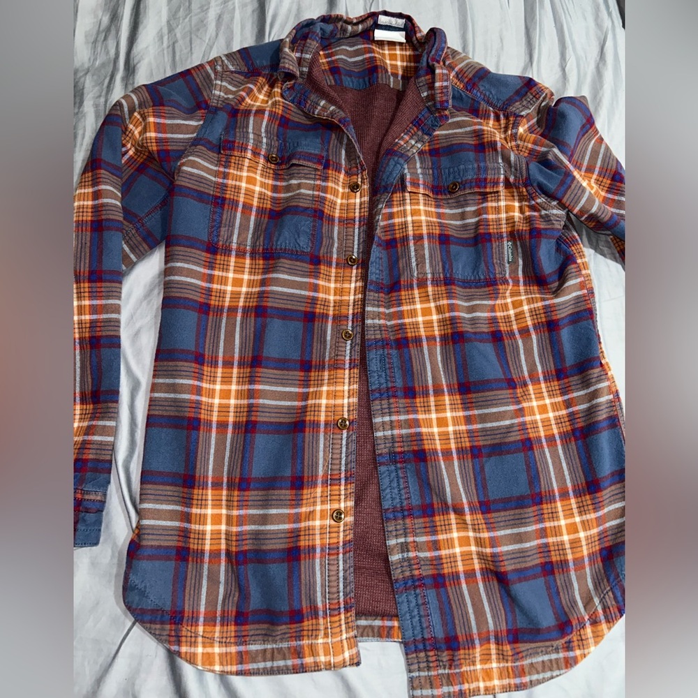 Men's Size Small Blue and Orange Plaid Columbia Jacket